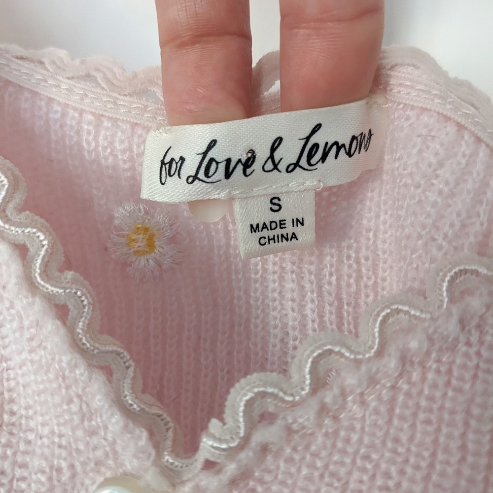 For Love And Lemons Callie Crop Top S Pink Knit Embroidered Daisy Coquette Cami - Picture 3 of 10